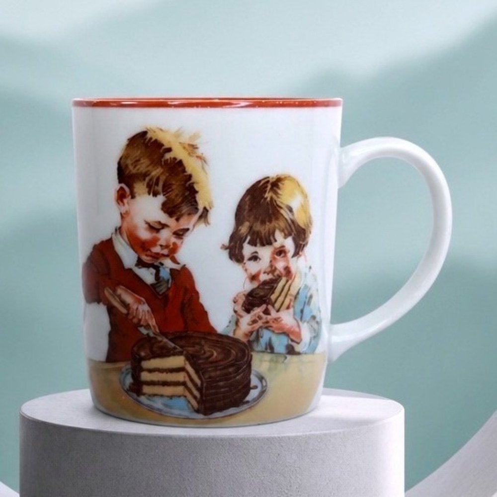 Vintage 1980 Hershey's 1934 Chocolate Cookbook Cover Ceramic Coffee Mug Red Trim